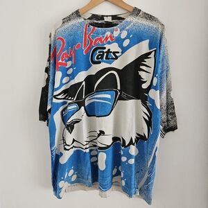 Vintage Ray Ban Cats Shirt Extra Large Mega Print All Over Print Sunglasses 90s